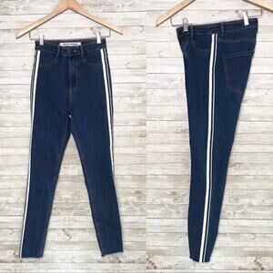 Zara Trafaluc Side Stripe Skinny Jeans Blue High Rise Stretchy Casual Size 2